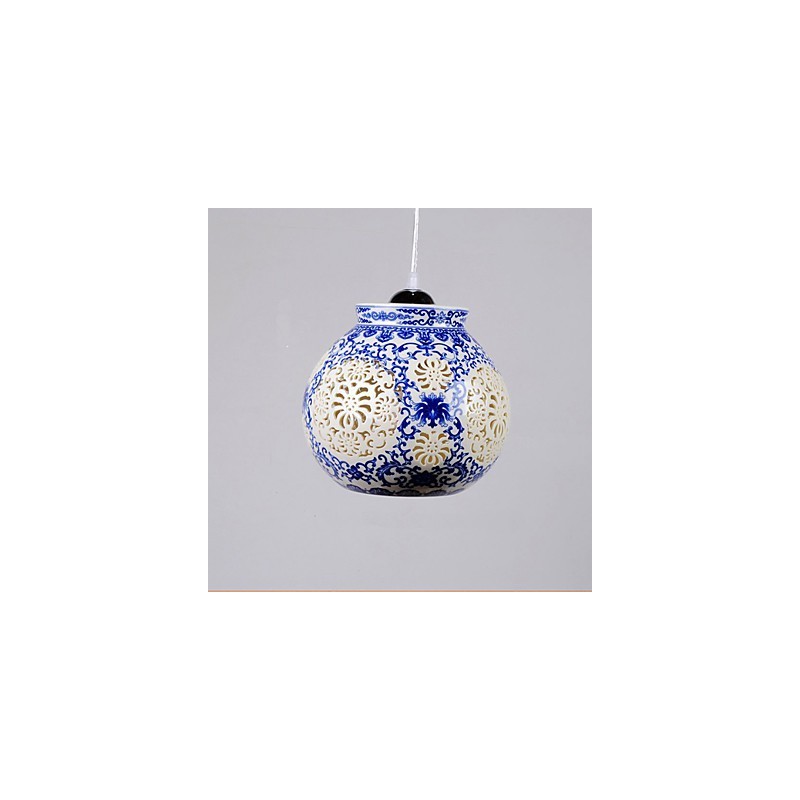 Lampe rétro en céramique pour escaliers, lustre bleu à une tête, créatif