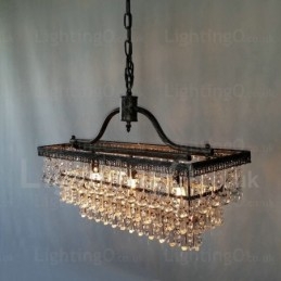 Lustre rectangulaire traditionnel classique en cristal et métal à 3 niveaux pour