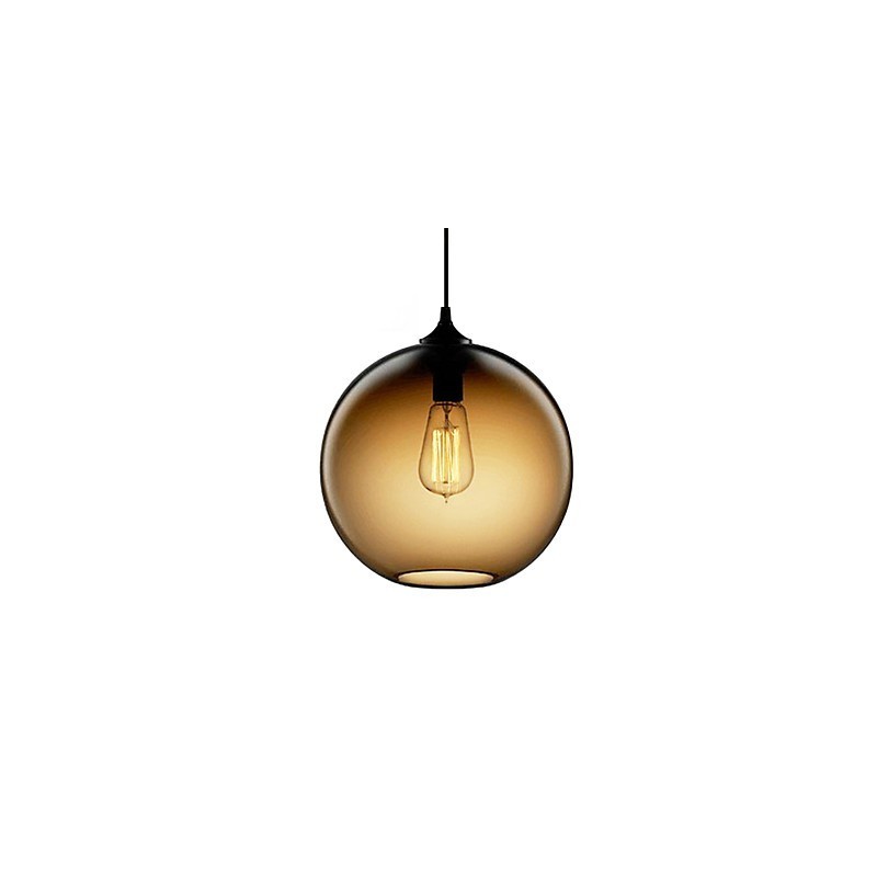 Suspension moderne en verre au design rond et brun à bulles