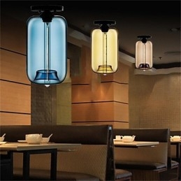 Lampe suspendue rétro créative en verre à tête unique, style café dans un bocal à poissons rouges