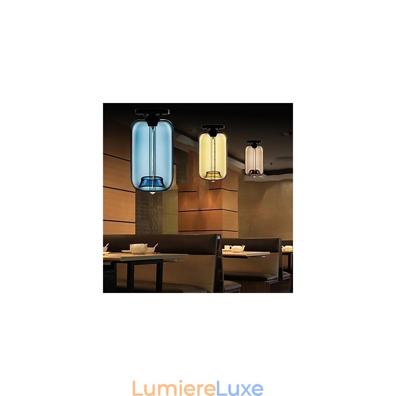 Lampe suspendue rétro créative en verre à tête unique, style café dans un bocal à poissons rouges