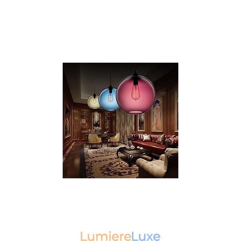 Lampe suspendue rétro créative en verre à tête unique, style café dans un bocal à poissons rouges