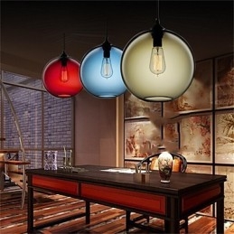 Lampe suspendue rétro créative en verre à tête unique, style café dans un bocal à poissons rouges