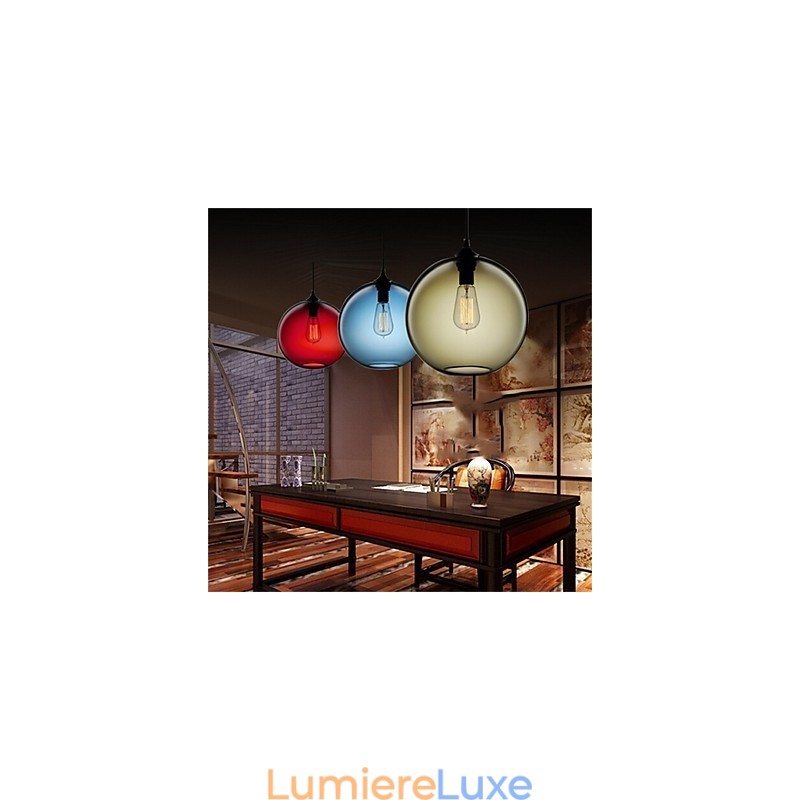 Lampe suspendue rétro créative en verre à tête unique, style café dans un bocal à poissons rouges