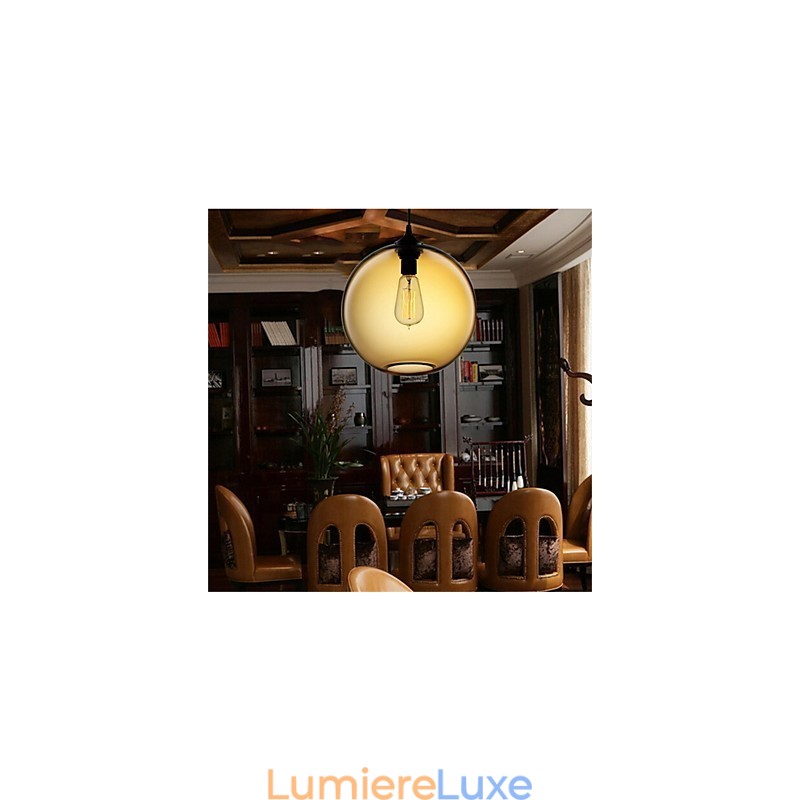 Lampe suspendue rétro créative en verre à tête unique, style café dans un bocal à poissons rouges