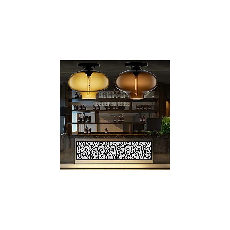 Lampe suspendue rétro créative en verre à tête unique, style café dans un bocal à poissons rouges