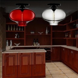 Lampe suspendue rétro créative en verre à tête unique, style café dans un bocal à poissons rouges