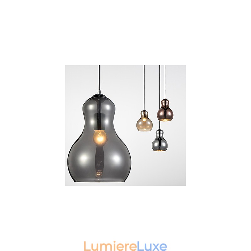Suspension en forme de gourde, 1 lumière, simplicité moderne, chrome doré, or rose, ambre, gris fumé, verre et acier au carbone