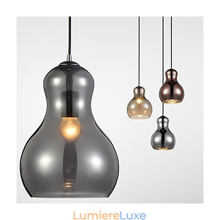 Suspension en forme de gourde, 1 lumière, simplicité moderne, chrome doré, or rose, ambre, gris fumé, verre et acier au carbone Suspension en forme de gourde, 1 lumière, simplicité moderne, chrome doré, or rose, ambre, gris fumé, verre et acier au carbone