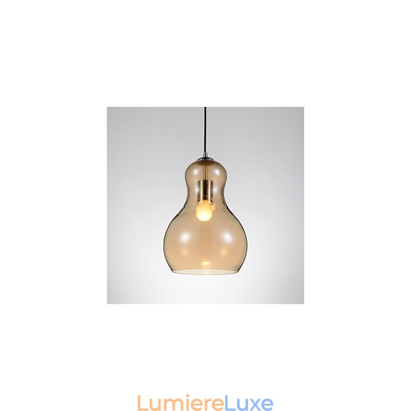 Suspension en forme de gourde, 1 lumière, simplicité moderne, chrome doré, or rose, ambre, gris fumé, verre et acier au carbone