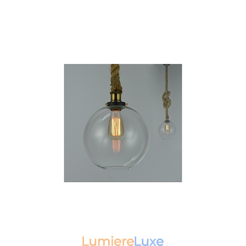 Lustre en verre créatif industriel vintage de style country américain à une tête avec corde