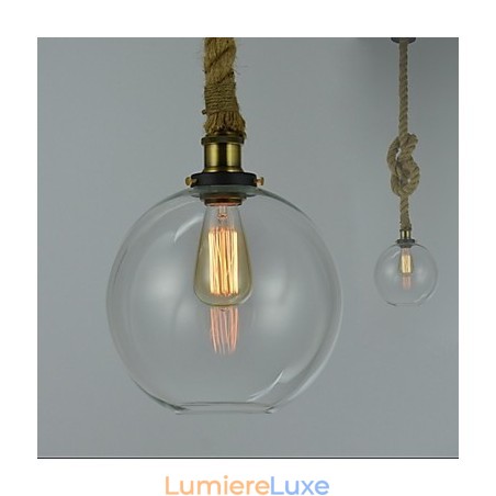 Lustre en verre créatif industriel vintage de style country américain à une tête avec corde Lustre en verre créatif industriel vintage de style country américain à une tête avec corde