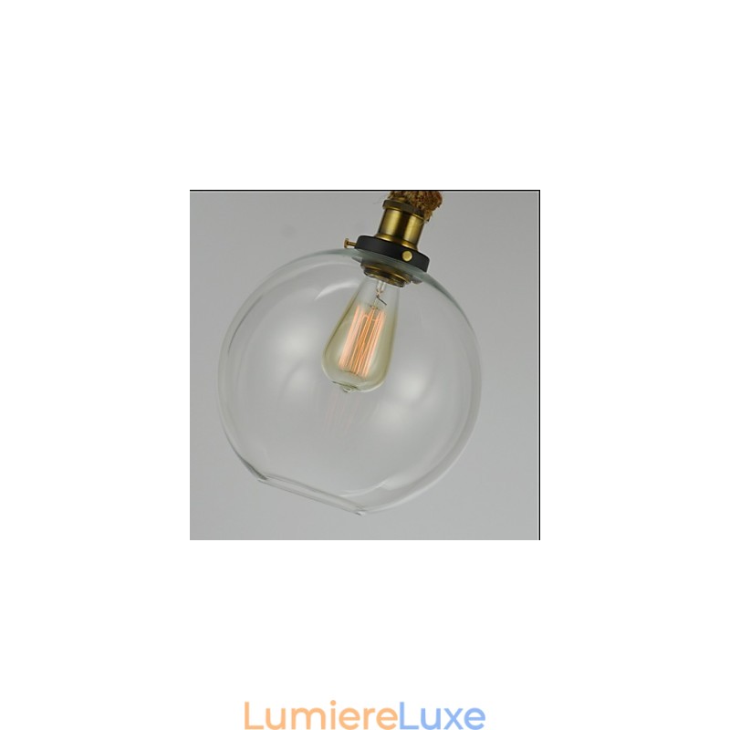 Lustre en verre créatif industriel vintage de style country américain à une tête avec corde