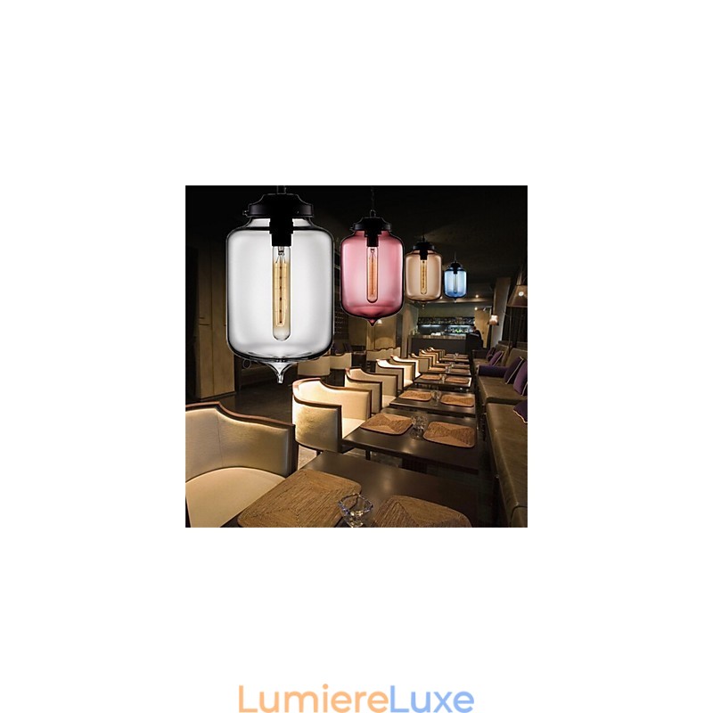 Lampe suspendue rétro créative en verre à tête unique, style café dans un bocal à poissons rouges