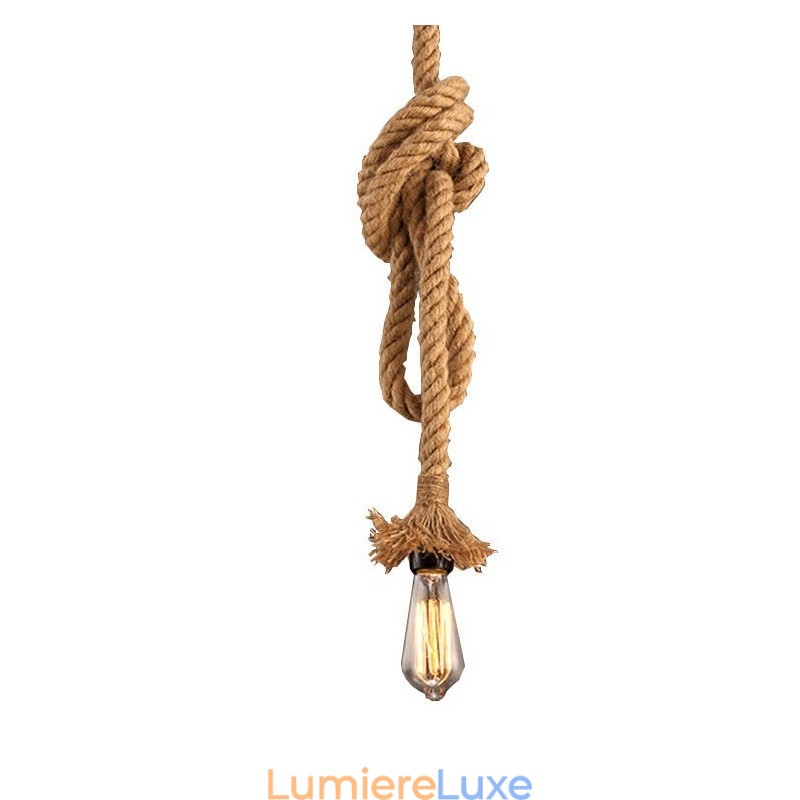 1 lustre créatif en corde de chanvre, 100 cm de long, avec 1 ampoule.