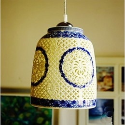 Lampe rétro en céramique pour escaliers, lustre bleu à une tête, créatif