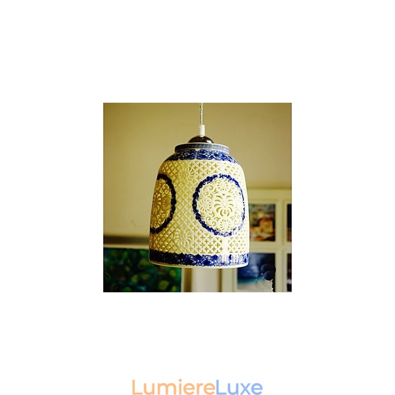 Lampe rétro en céramique pour escaliers, lustre bleu à une tête, créatif