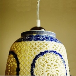 Lampe rétro en céramique pour escaliers, lustre bleu à une tête, créatif
