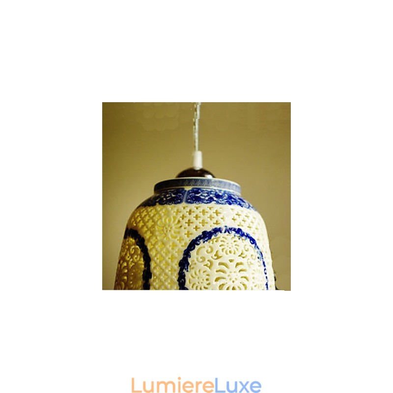 Lampe rétro en céramique pour escaliers, lustre bleu à une tête, créatif