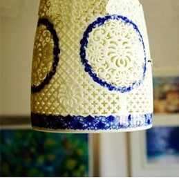 Lampe rétro en céramique pour escaliers, lustre bleu à une tête, créatif