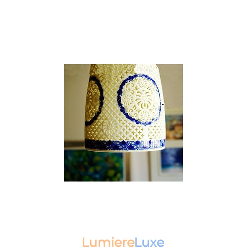 Lampe rétro en céramique pour escaliers, lustre bleu à une tête, créatif