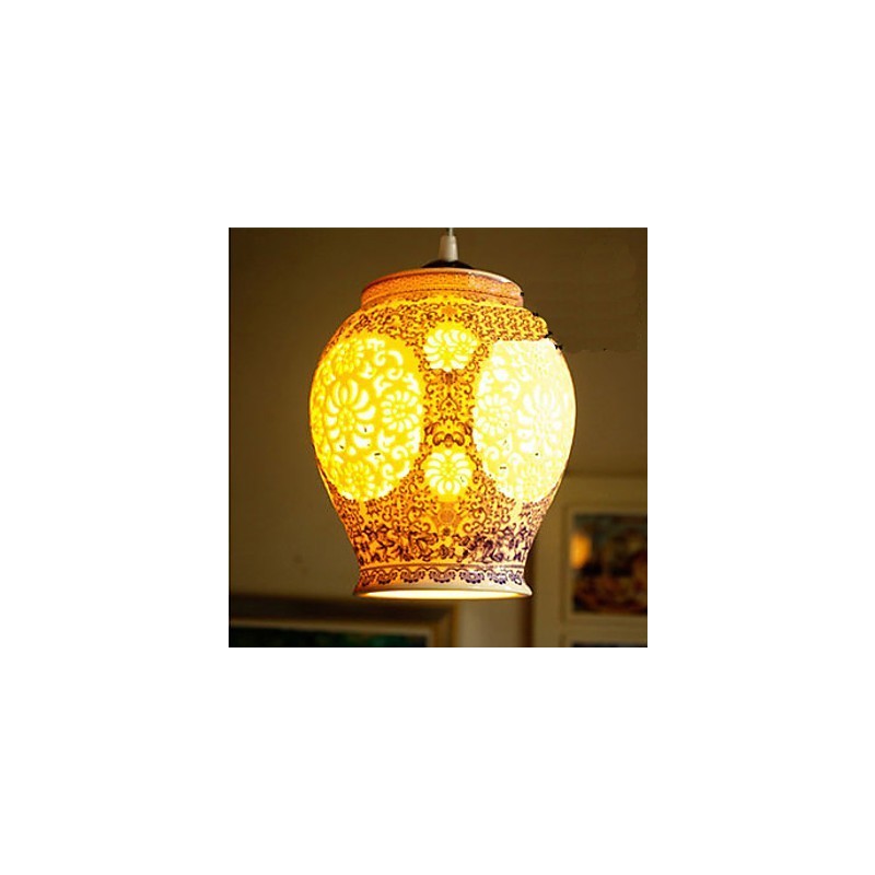 Lampe rétro en céramique pour escaliers, lustre bleu à une tête, créatif