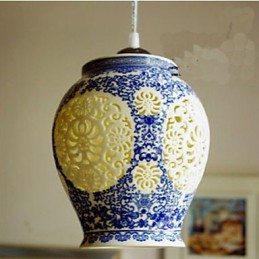 Lampe rétro en céramique pour escaliers, lustre bleu à une tête, créatif