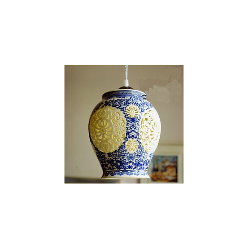 Lampe rétro en céramique pour escaliers, lustre bleu à une tête, créatif