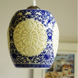 Lampe rétro en céramique pour escaliers, lustre bleu à une tête, créatif