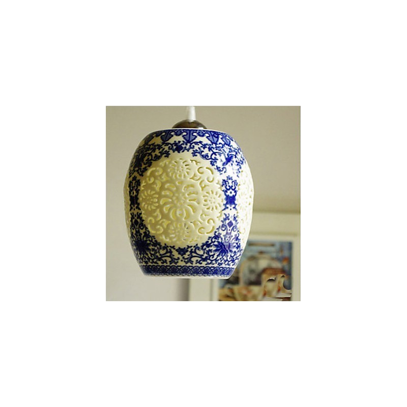 Lampe rétro en céramique pour escaliers, lustre bleu à une tête, créatif