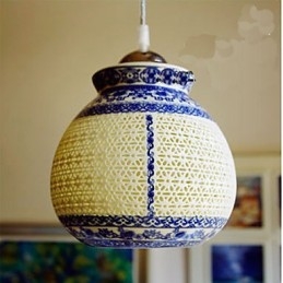 Lampe rétro en céramique, escalier, lustre bleu à une tête, créatif