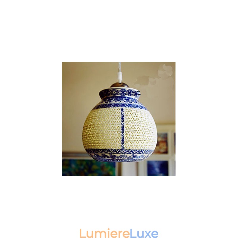 Lampe rétro en céramique, escalier, lustre bleu à une tête, créatif