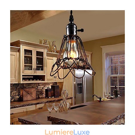 Lustre industriel rétro style country américain, petit modèle, cage en fer Lustre industriel rétro style country américain, petit modèle, cage en fer