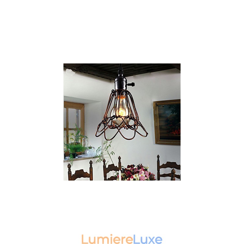 Lustre industriel rétro style country américain, petit modèle, cage en fer