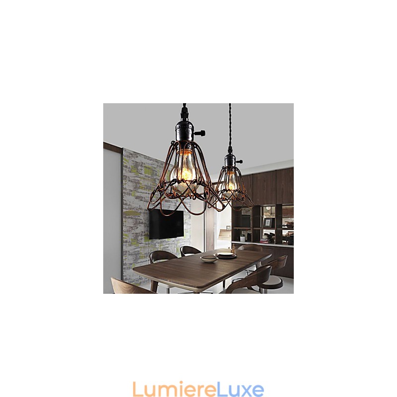 Lustre industriel rétro style country américain, petit modèle, cage en fer
