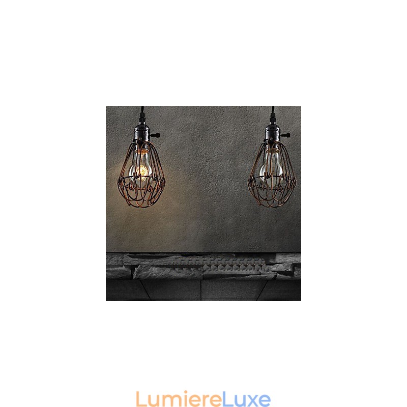 Lustre industriel rétro style country américain, petit modèle, cage en fer