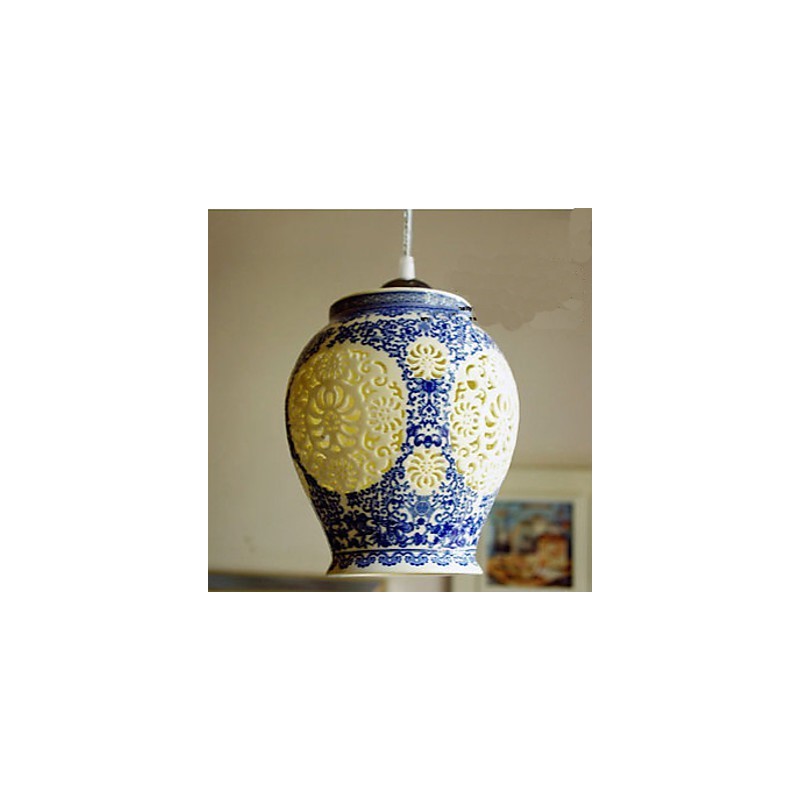 Lampe rétro en céramique, escalier, lustre bleu à une tête, créatif