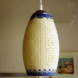 Lampe rétro en céramique pour escaliers, lustre bleu à une tête, créatif