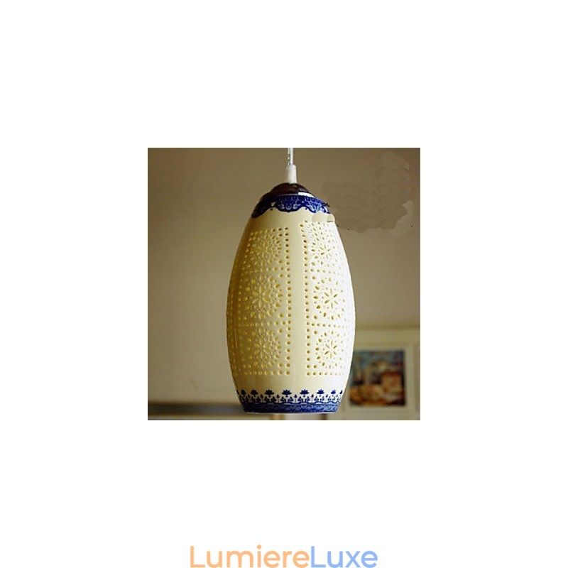 Lampe rétro en céramique pour escaliers, lustre bleu à une tête, créatif