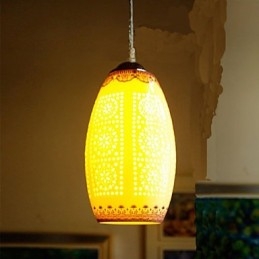 Lampe rétro en céramique pour escaliers, lustre bleu à une tête, créatif