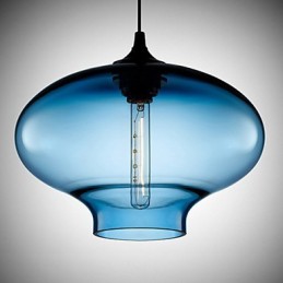 Suspension moderne en verre blanc et bleu transparent à 1 lumière