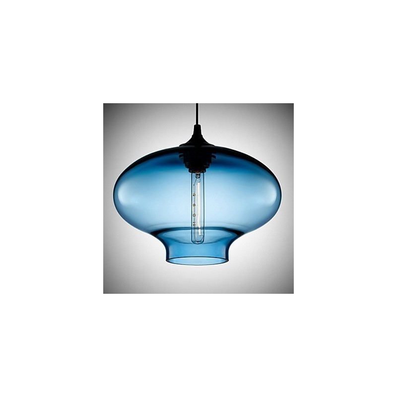 Suspension moderne en verre blanc et bleu transparent à 1 lumière