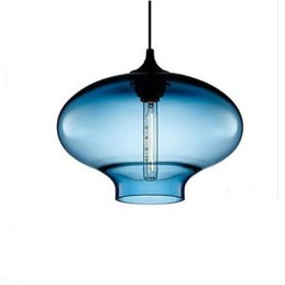 Suspension moderne en verre blanc et bleu transparent à 1 lumière