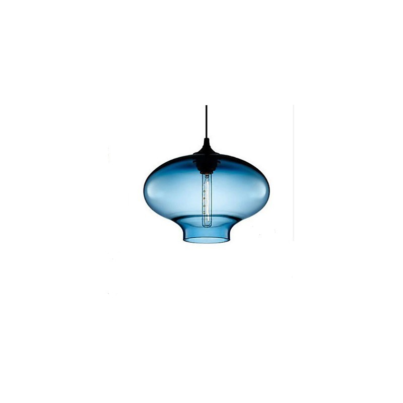 Suspension moderne en verre blanc et bleu transparent à 1 lumière