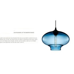 Suspension moderne en verre blanc et bleu transparent à 1 lumière