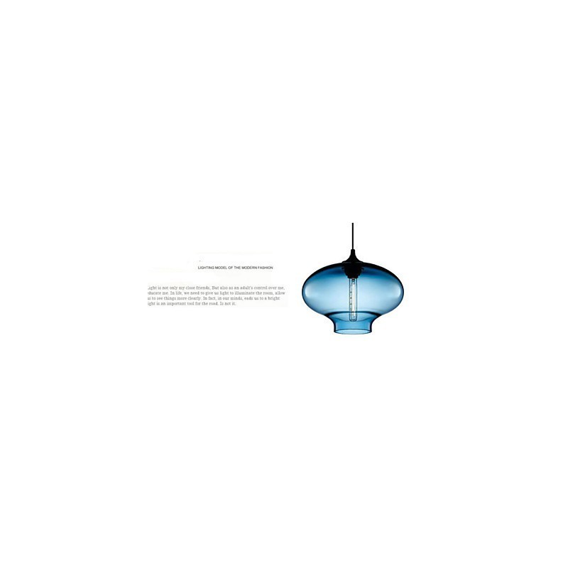 Suspension moderne en verre blanc et bleu transparent à 1 lumière