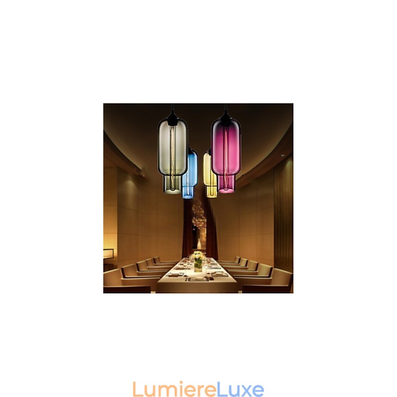 Lampe suspendue rétro créative à tête unique en verre, style café dans un bocal à poissons rouges
