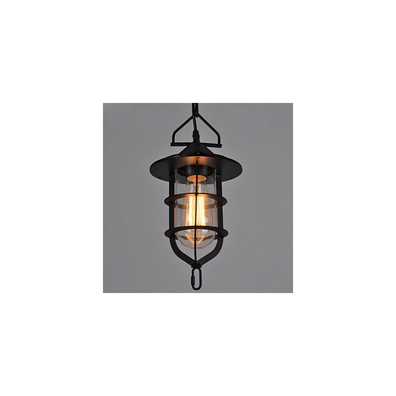Suspension vintage noire de taille moyenne en verre et métal