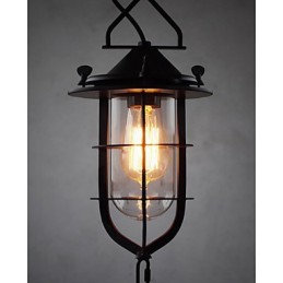 Suspension vintage noire de taille moyenne en verre et métal