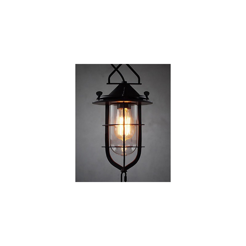 Suspension vintage noire de taille moyenne en verre et métal